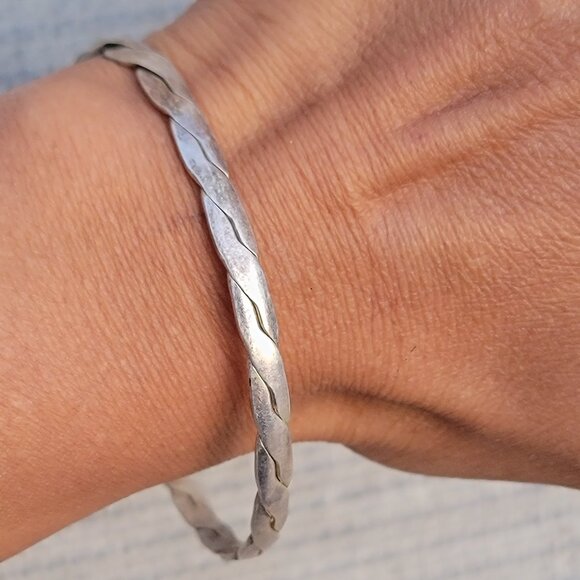 Vintage Southwestern MEXICO handmade  sterling silver overlay twisted bangle - Picture 1 of 16
